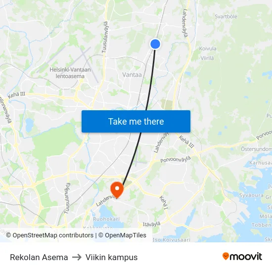 Rekolan Asema to Viikin kampus map