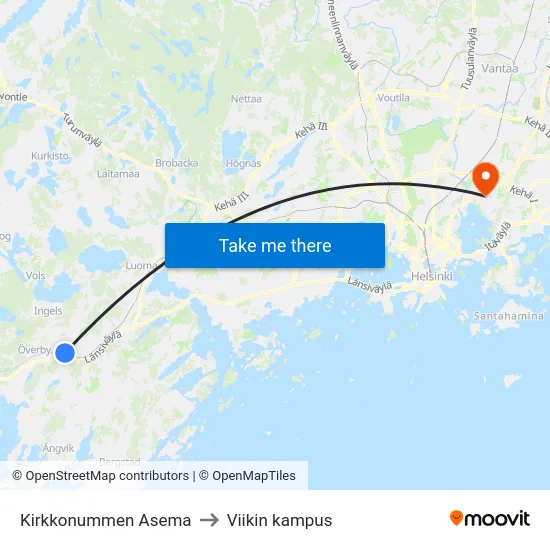 Kirkkonummen Asema to Viikin kampus map
