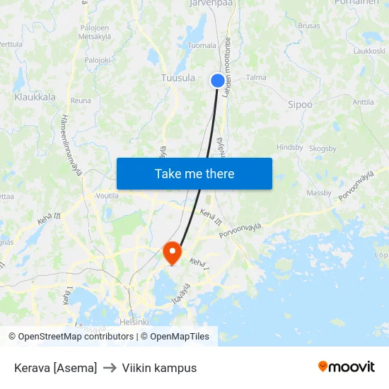 Kerava [Asema] to Viikin kampus map