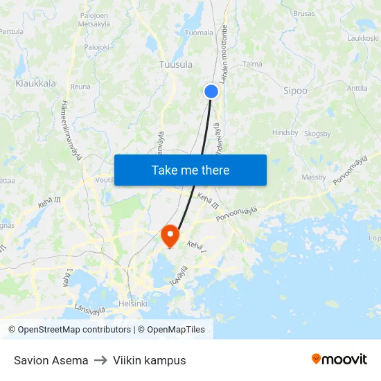 Savion Asema to Viikin kampus map