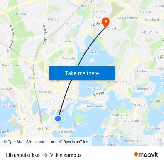 Liisanpuistikko to Viikin kampus map