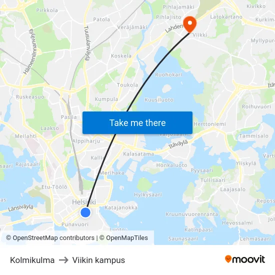 Kolmikulma to Viikin kampus map