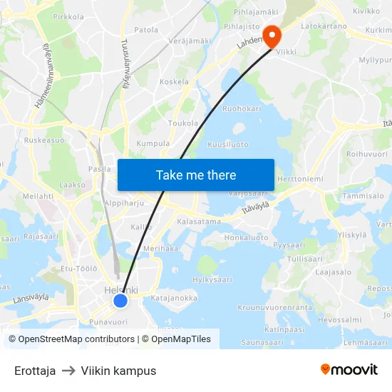 Erottaja to Viikin kampus map