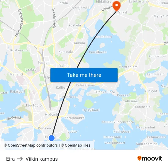 Eira to Viikin kampus map