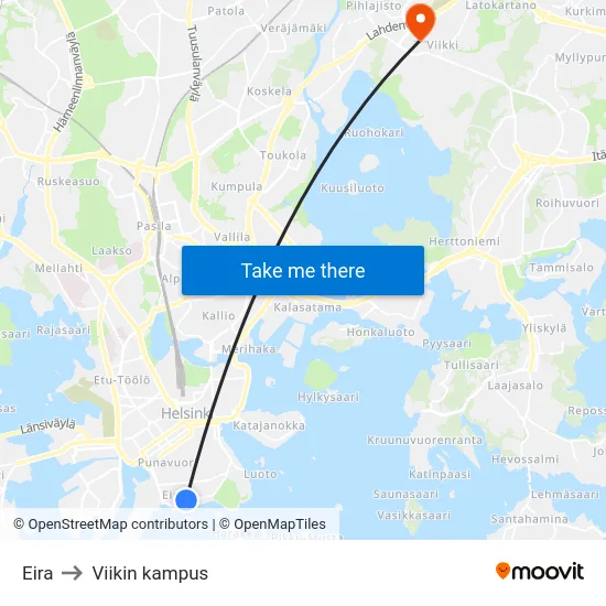 Eira to Viikin kampus map