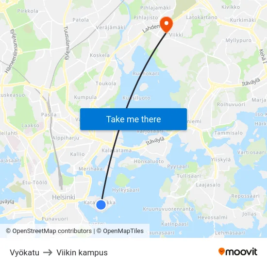 Vyökatu to Viikin kampus map