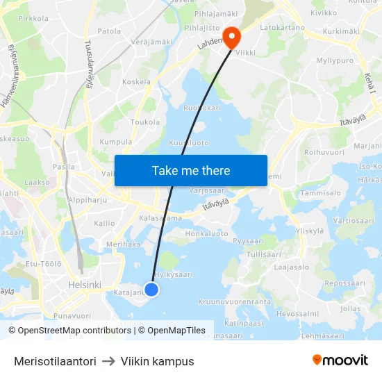 Merisotilaantori to Viikin kampus map