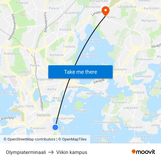 Olympiaterminaali to Viikin kampus map