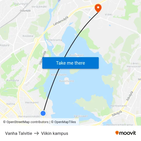 Vanha Talvitie to Viikin kampus map