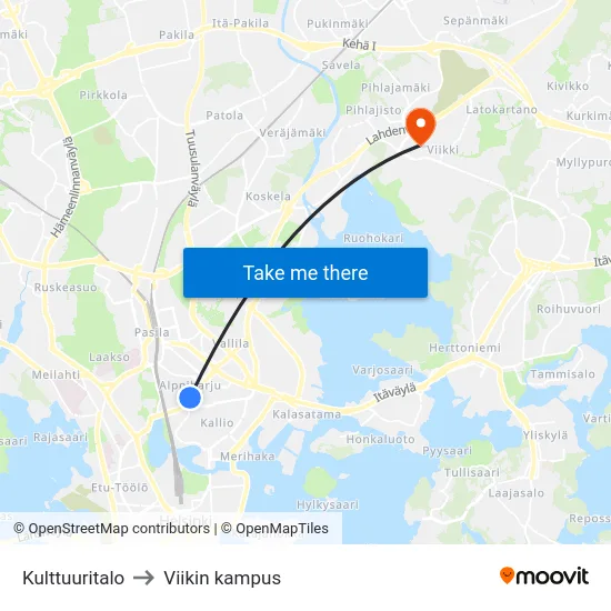 Kulttuuritalo to Viikin kampus map