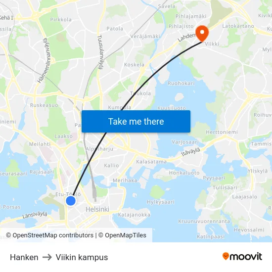 Hanken to Viikin kampus map