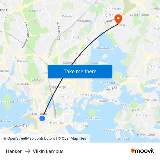 Hanken to Viikin kampus map