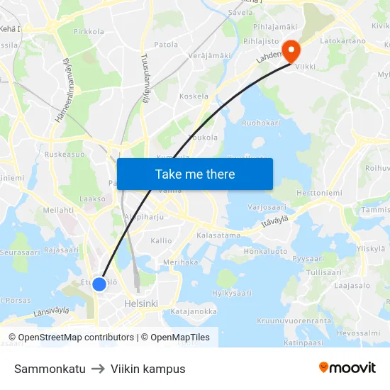Sammonkatu to Viikin kampus map