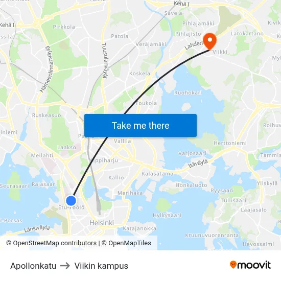Apollo Street to Viikki Campus map