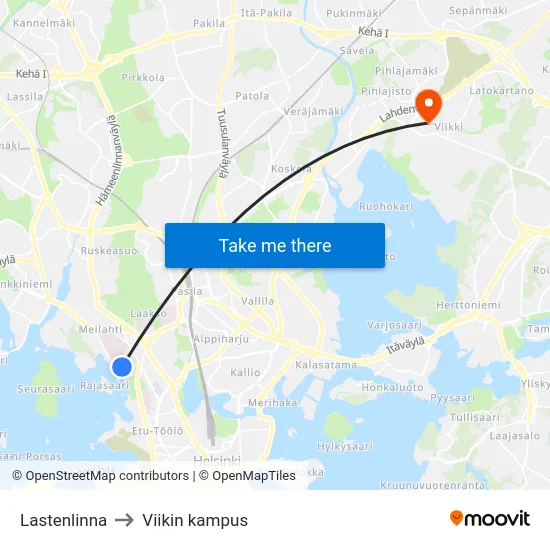 Lastenlinna to Viikin kampus map