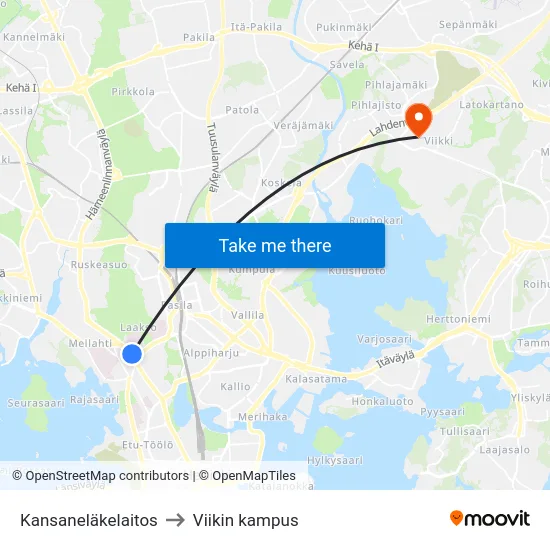 Kansaneläkelaitos to Viikin kampus map