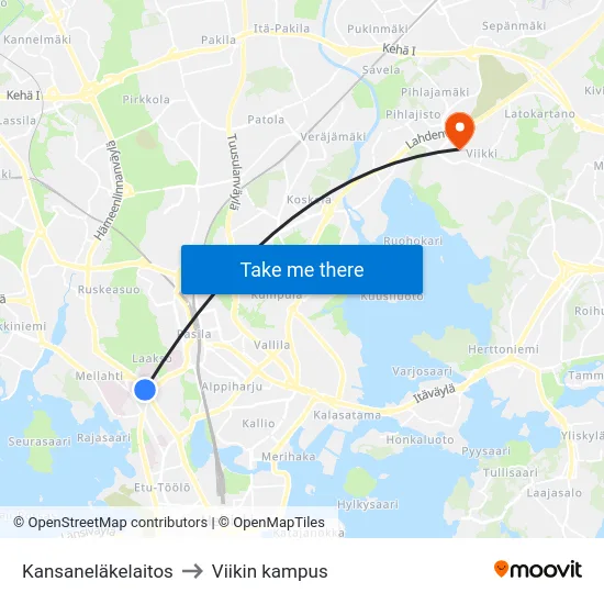 Kansaneläkelaitos to Viikin kampus map