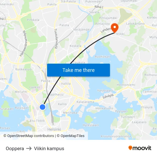 Ooppera to Viikin kampus map