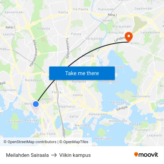 Meilahden Sairaala to Viikin kampus map