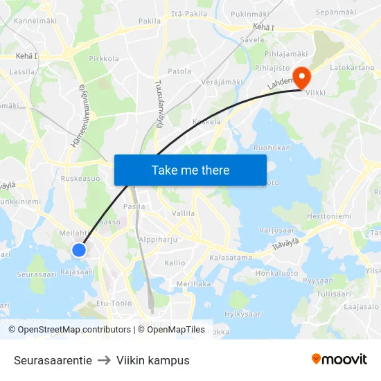Seurasaarentie to Viikin kampus map
