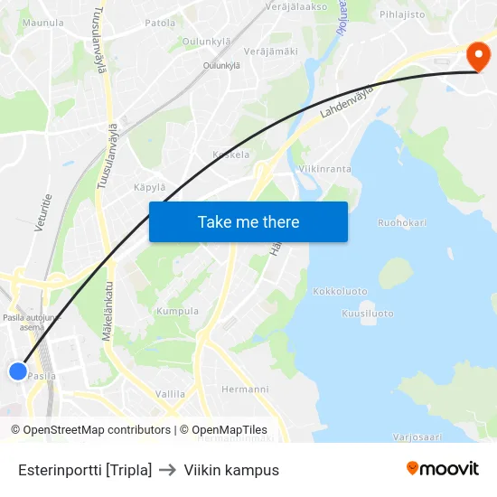 Esterinportti [Tripla] to Viikin kampus map