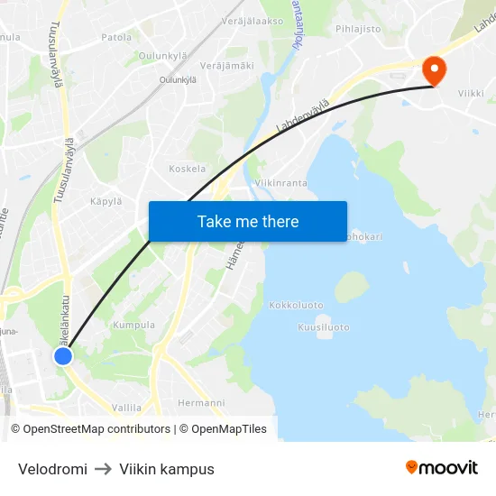 Velodromi to Viikin kampus map