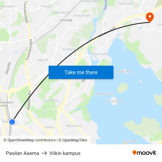 Pasilan Asema to Viikin kampus map