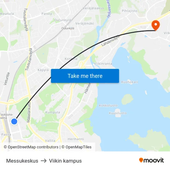 Messukeskus to Viikin kampus map