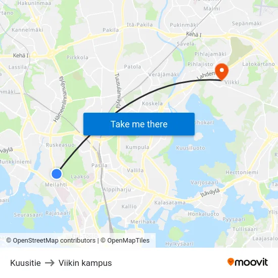 Kuusitie to Viikin kampus map