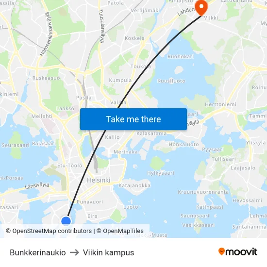 Bunkkerinaukio to Viikin kampus map