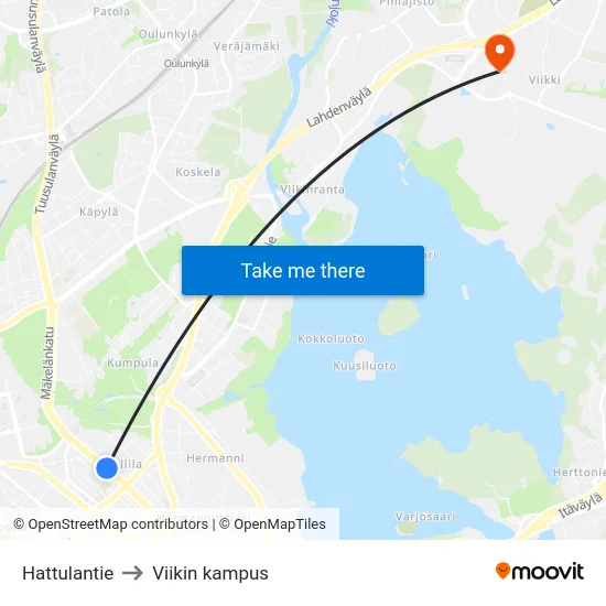 Hattulantie to Viikin kampus map