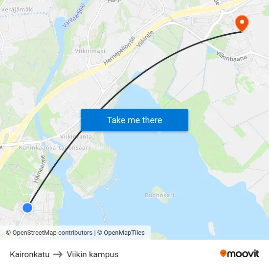 Kaironkatu to Viikin kampus map