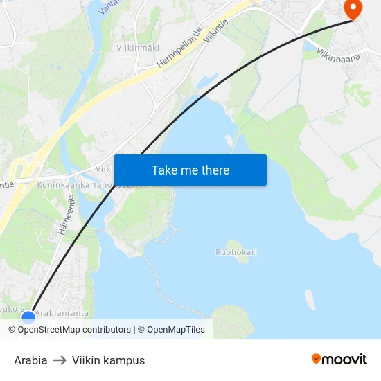 Arabia to Viikin kampus map