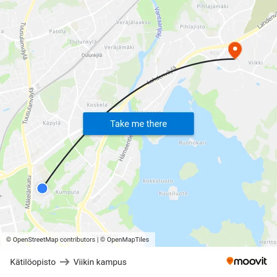 Kätilöopisto to Viikin kampus map