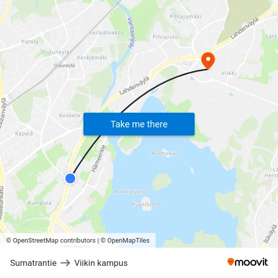 Sumatrantie to Viikin kampus map