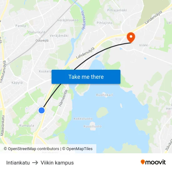 Intiankatu to Viikin kampus map
