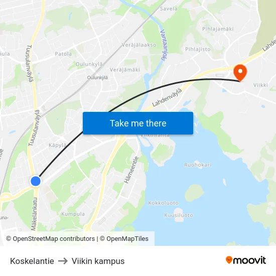 Koskelantie to Viikin kampus map