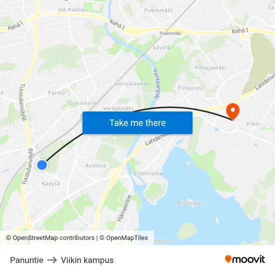 Panuntie to Viikin kampus map