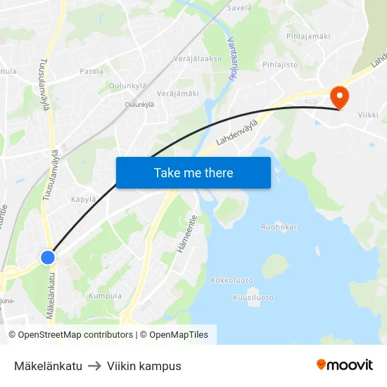 Mäkelänkatu to Viikin kampus map