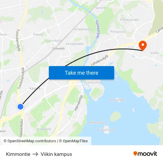 Kimmontie to Viikin kampus map