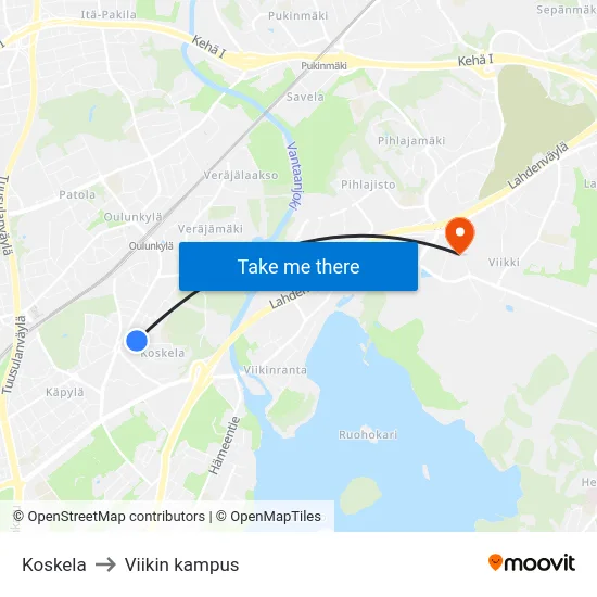 Koskela to Viikin kampus map