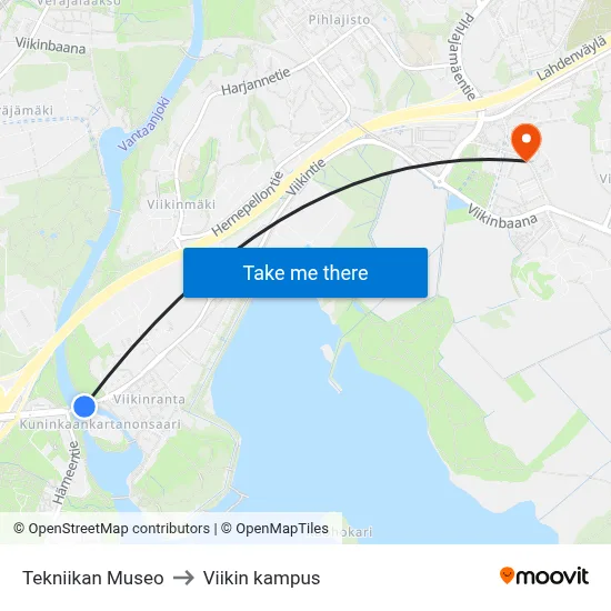 Tekniikan Museo to Viikin kampus map