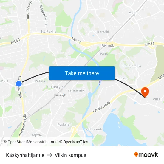Käskynhaltijantie to Viikki Campus map