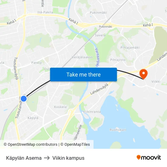 Käpylän Asema to Viikin kampus map
