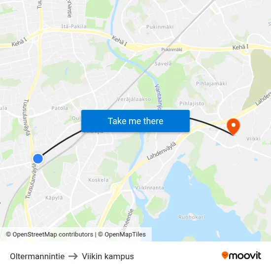 Oltermannintie to Viikin kampus map