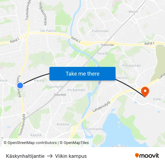 Käskynhaltijantie to Viikki Campus map