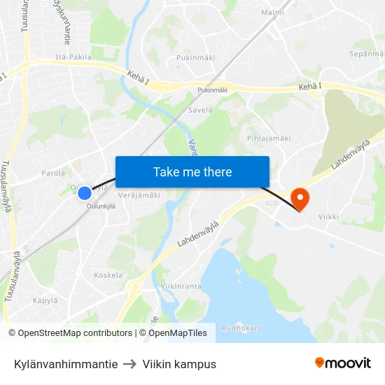 Kylänvanhimmantie to Viikin kampus map