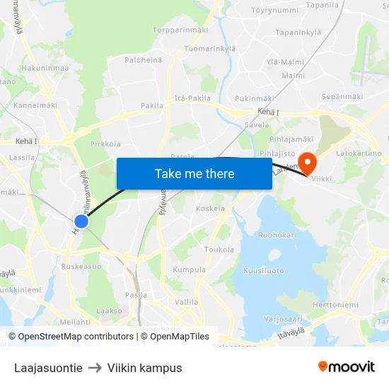Laajasuontie to Viikin kampus map
