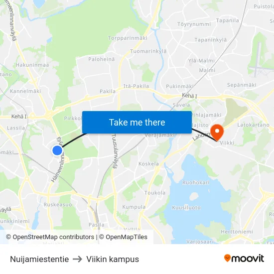 Nuijamiestentie to Viikin kampus map