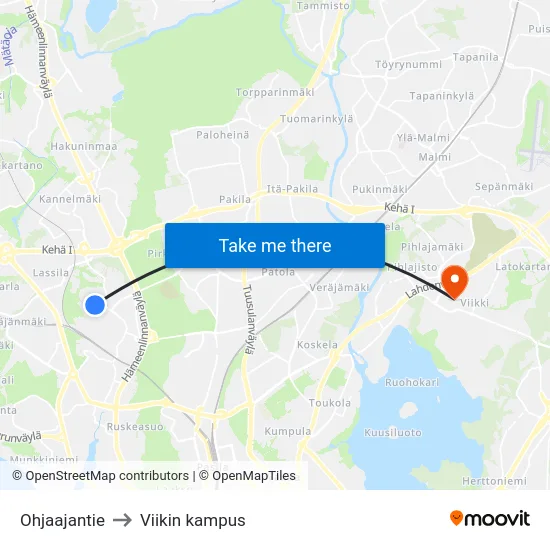 Ohjaajantie to Viikin kampus map